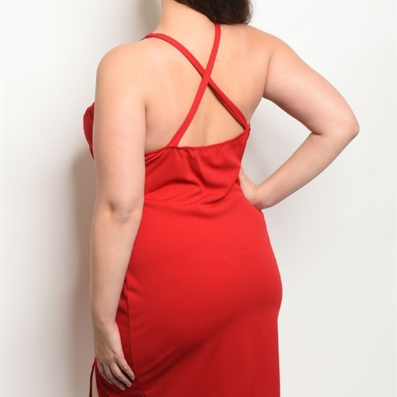 RED WITH BEATS PLUS SIZE DRESS - Picture 2 of 2